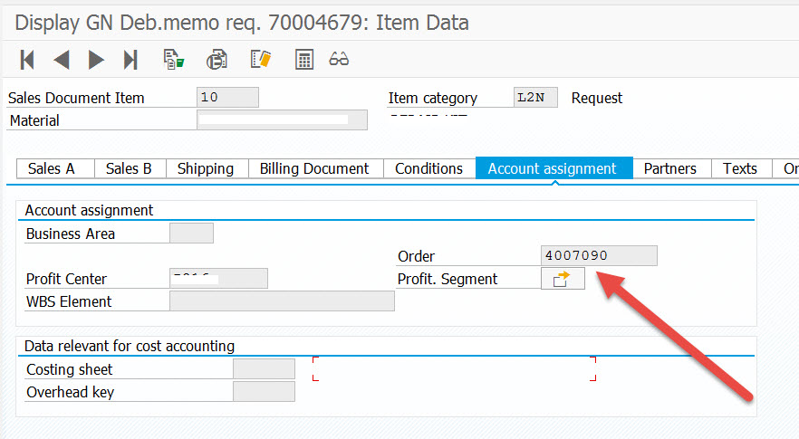 Debit Memo Request Account Assignment