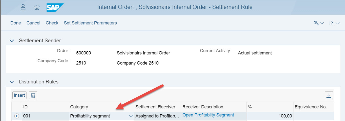 Fiori Internal Order Settlement Rule