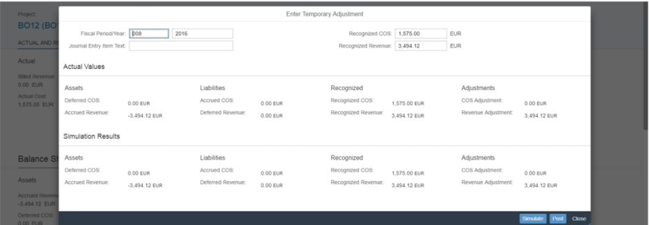 Event Based Revenue Recognition App Manual adjustment