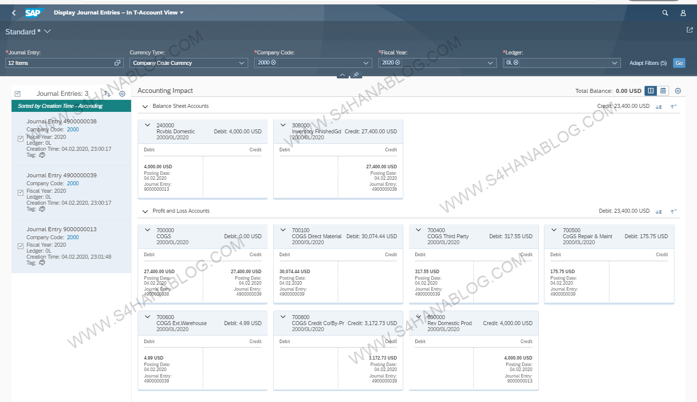S/4HANA Display T-account View