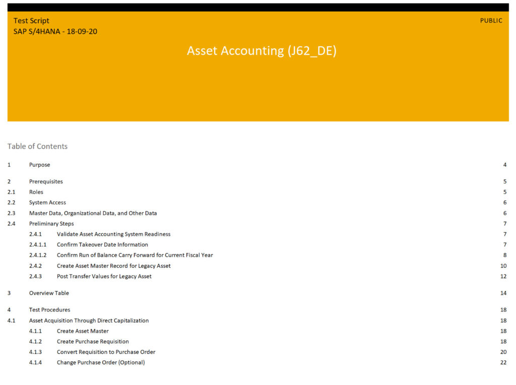 S/4HANA Best Practise Test Scripts